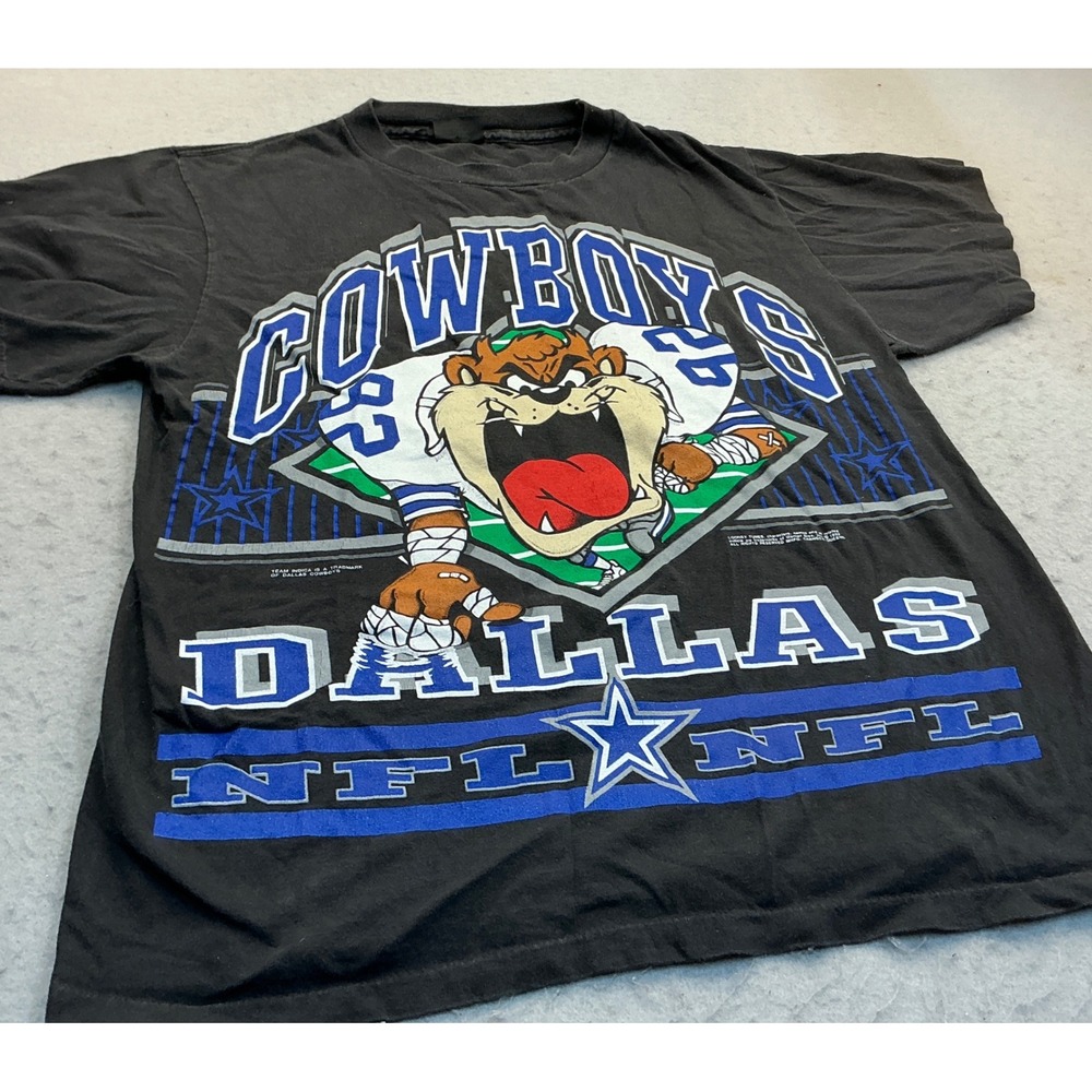 Vintage 1992 Dallas Cowboys T Shirt Taz Looney Tunes NFL Black Size L 90s
